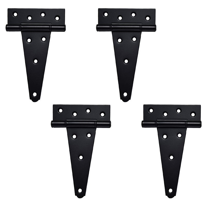 Sankins 6 Inch T-Strap Heavy Duty Shed Door Hinges Black Tee Hinge For Wooden Fences Yard Door Barn Door Gates  Wrought Hardware Rustproof 4 Pcs - Image 1