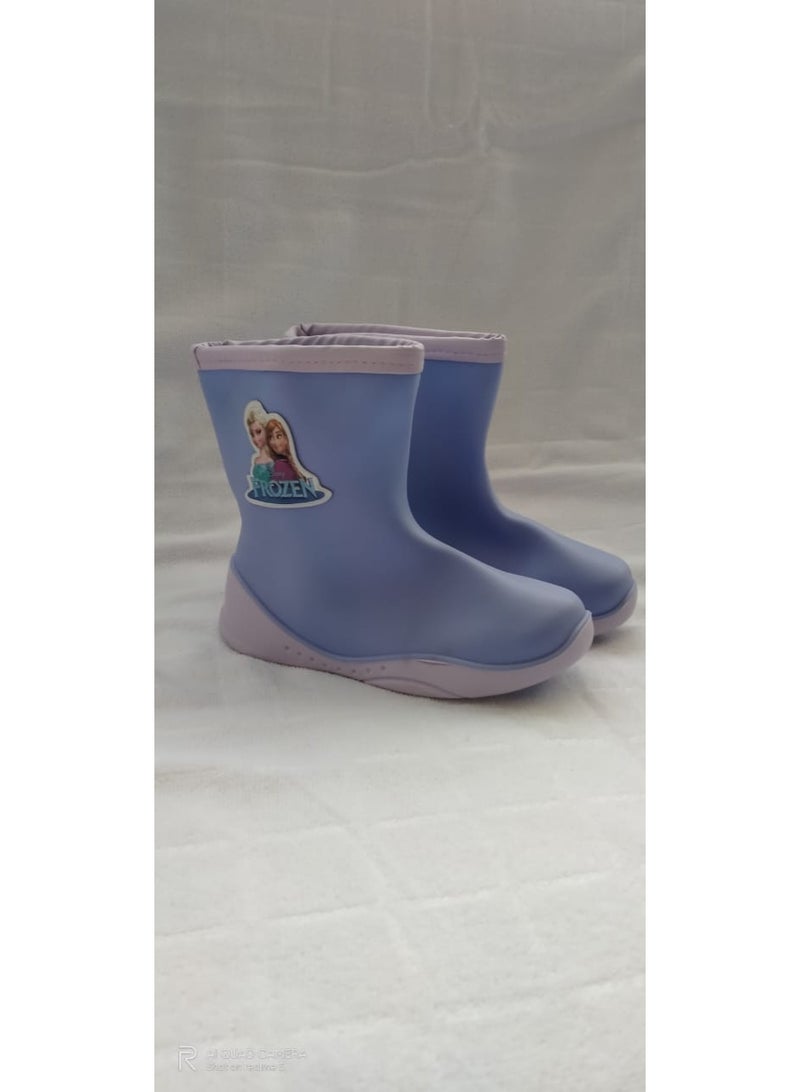 بوت مطر سيليكون للبنات – لون بنفسجي مقاوم للماء بشخصية فروزن (مقاس 34–35)