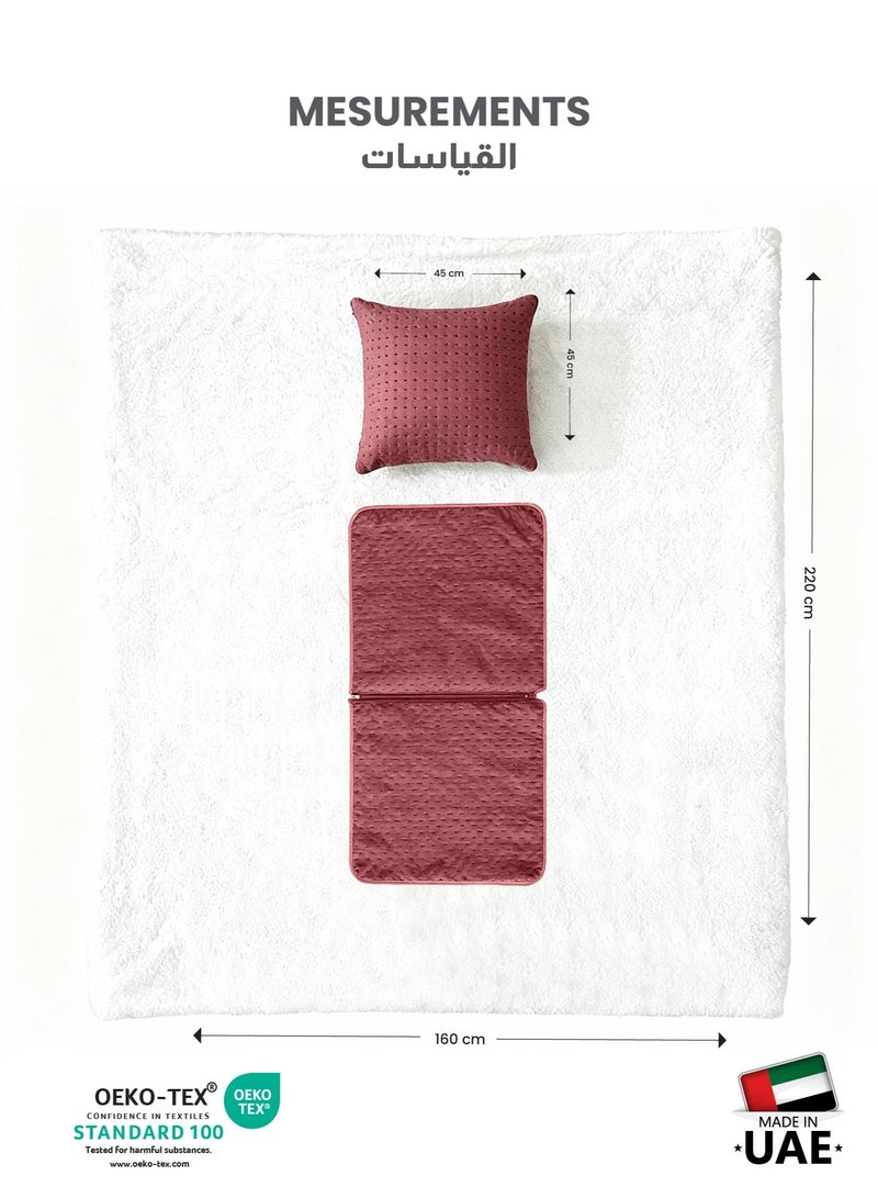 كوتون هوم بطانية Cotton Home® DIY، بطانية شيربا 220 × 240 سم - بطانية مخملية فائقة النعومة لتوفير أقصى درجات الدفء والراحة، مع سحاب مغلق يتحول إلى وسادة، لون عنابي - Image 5