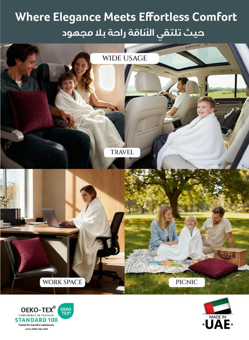 Cotton home بطانية قطن هوم® DIY، بطانية شيربا 220x240 سم - بطانية فخمة ناعمة للغاية للدفء والراحة القصوى، مع إغلاق بسحاب يتحول إلى وسادة، بورغندي - Image 3