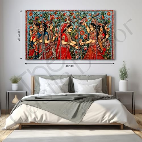 The Castle Decor لوحة فنية من فن بيسشواي مادهوباني من ذا كاسل ديكور مع إطار بحجم كبير 27x48 لفن الجدران لغرفة المعيشة، غرفة النوم، غرفة الرسم، الفنادق - بإطار خشبي - 718 - Image 3