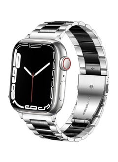 Metal Band Compatible with Apple Watch 49mm/45mm/44mm/42mm, Stainless Steel Watch Band for iWatch Series 1/2/3/4/5/6/7/8/SE/Ultra/Ultra 2 Tin Tick – Silver & black