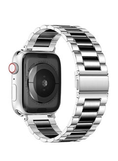 ten.tech Metal Band Compatible with Apple Watch 49mm/45mm/44mm/42mm, Stainless Steel Watch Band for iWatch Series 1/2/3/4/5/6/7/8/SE/Ultra/Ultra 2 Tin Tick – Silver & black  - Image 2