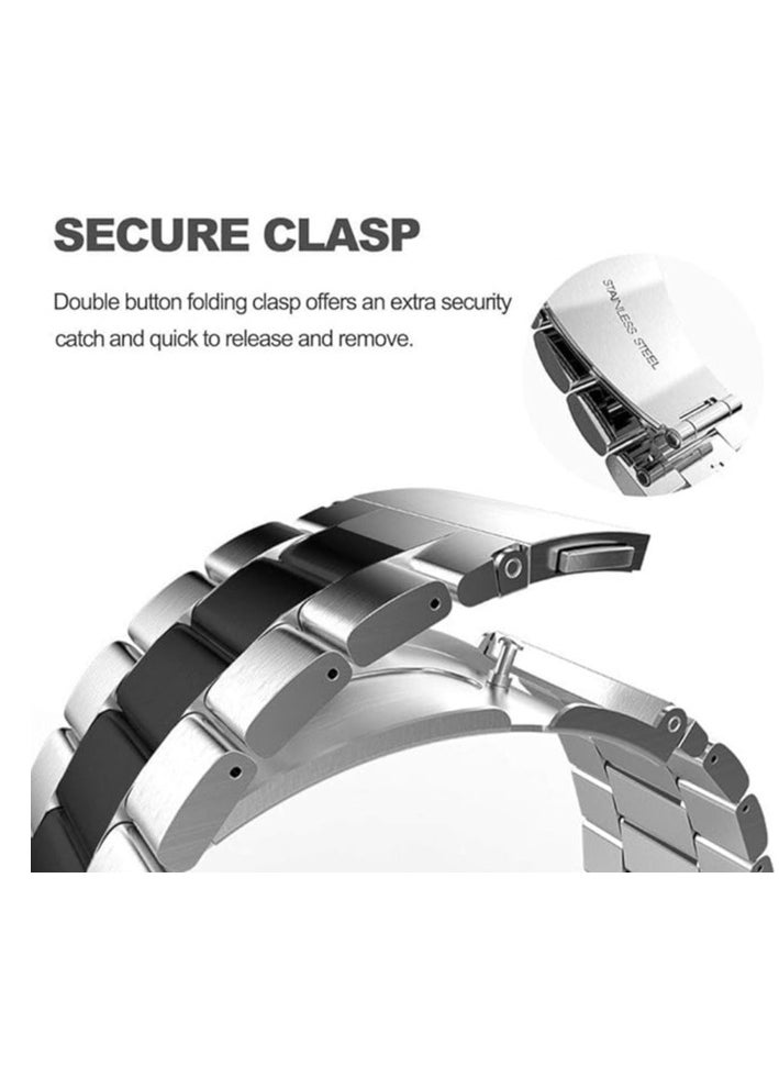 ten.tech - Metal Band Compatible with Apple Watch 49mm/45mm/44mm/42mm, Stainless Steel Watch Band for iWatch Series 1/2/3/4/5/6/7/8/SE/Ultra/Ultra 2 Tin Tick – Silver & black - Image 1