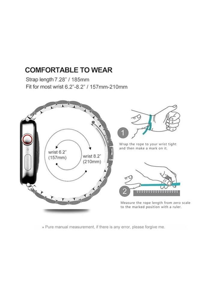 ten.tech - Metal Band Compatible with Apple Watch 49mm/45mm/44mm/42mm, Stainless Steel Watch Band for iWatch Series 1/2/3/4/5/6/7/8/SE/Ultra/Ultra 2 Tin Tick – Silver & black - Image 1
