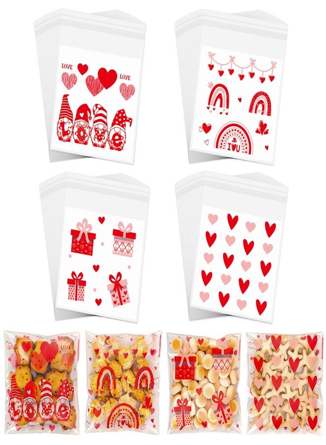 ZYLOP Mother's Day Cookie Bags - 100PCS 4x4 In Red Heart Self-Sealing Cellophane Treat Bags for Candy Gifts, Small Jewelry, Clear Self-Adhesive Goodie Bags for Mother’s Day, Birthday, Party Favors - 2.8 Mil - Image 1