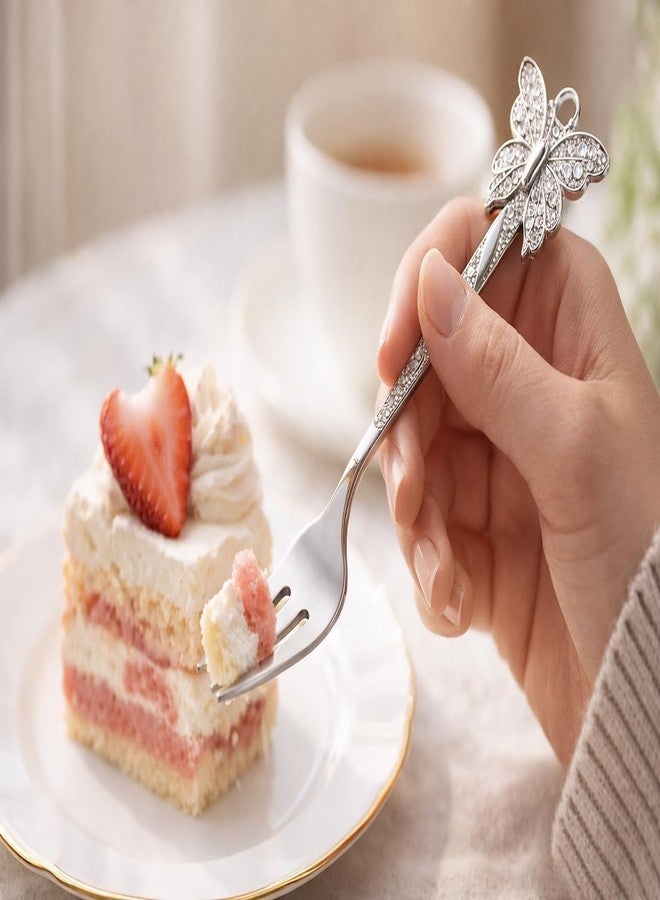 Teraabliss Luxury Stainless Steel Dessert Spoon & Fork Set – Silver Finish Cutlery with Decorative Carriage & Butterfly Handle Design for Cake, Tea, Coffee, Gift Set of 6 (Butterfly Shape) - Image 5