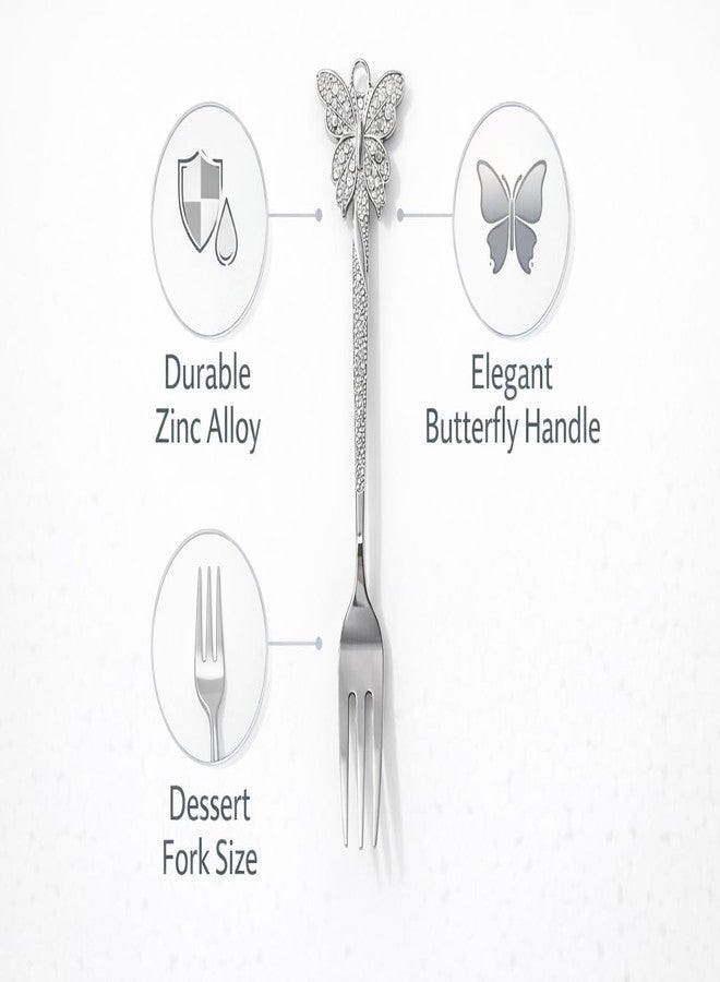 Teraabliss Luxury Stainless Steel Dessert Spoon & Fork Set – Silver Finish Cutlery with Decorative Carriage & Butterfly Handle Design for Cake, Tea, Coffee, Gift Set of 6 (Butterfly Shape) - Image 2