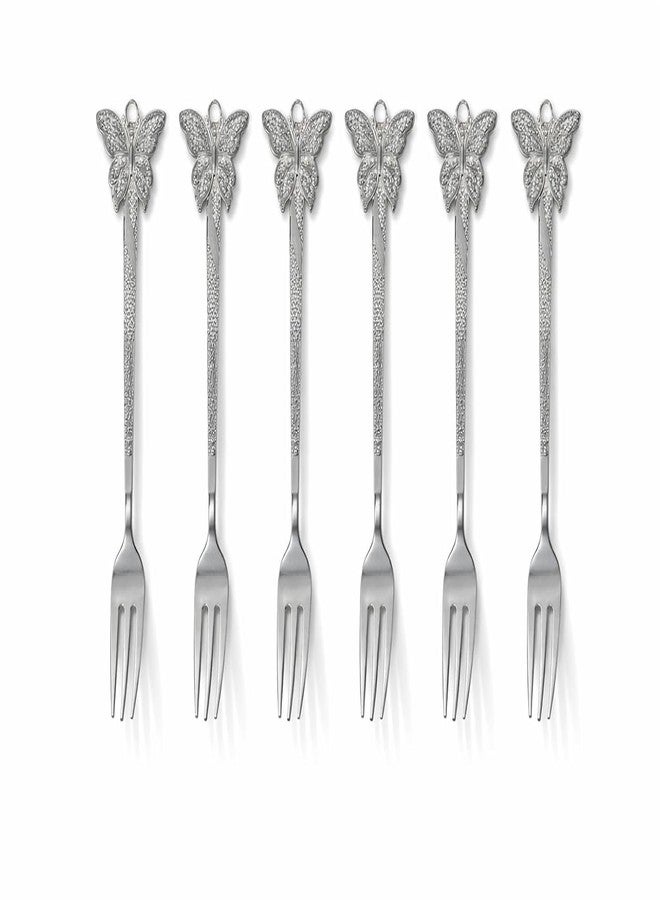 Teraabliss Luxury Stainless Steel Dessert Spoon & Fork Set – Silver Finish Cutlery with Decorative Carriage & Butterfly Handle Design for Cake, Tea, Coffee, Gift Set of 6 (Butterfly Shape) - Image 1