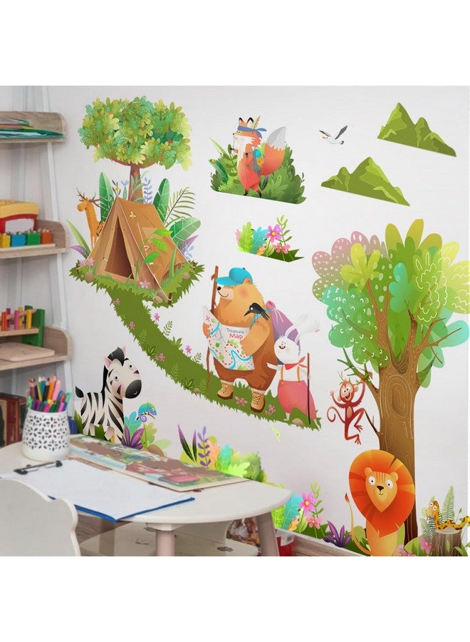 DEKOSH Safari Animals Tree Wall Decals Forest Giraffe Bear Fox Lion Jungle Wall Stickers Baby Nursery Kids Bedroom Living Room Wall Decor - Image 3