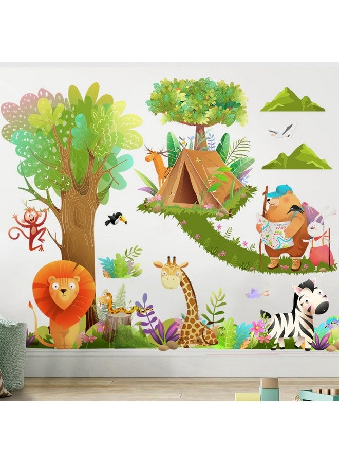 DEKOSH Safari Animals Tree Wall Decals Forest Giraffe Bear Fox Lion Jungle Wall Stickers Baby Nursery Kids Bedroom Living Room Wall Decor - Image 1