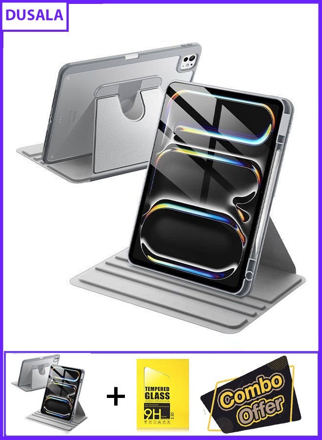 DUSALA 2 IN 1 Rotating Case for iPad Pro 13-Inch M4 (2024) with Pencil Holder,360 Degree Rotation Protective Stand Slim Cover Clear Back, Auto Wake/Sleep iPad Pro 13 With Tempered Glass - Image 1