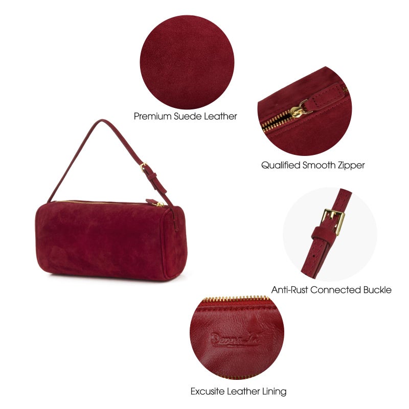 DONNAIN Premium Suede Leather Crossbody Purses for Women, Small Shoulder Bag with Adjustable Strap and Crossbody Hobo Bag (Red) - Image 5