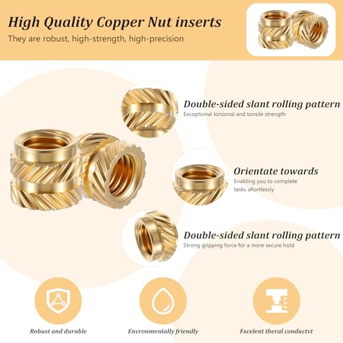 Prasacco 100 Pcs M5 Threaded Insert M5 Heat Set Inserts 3D Printing Brass Nuts Knurled Twill Thread Nut Inserts for Loptop Automotive Plastic Shells - Image 3