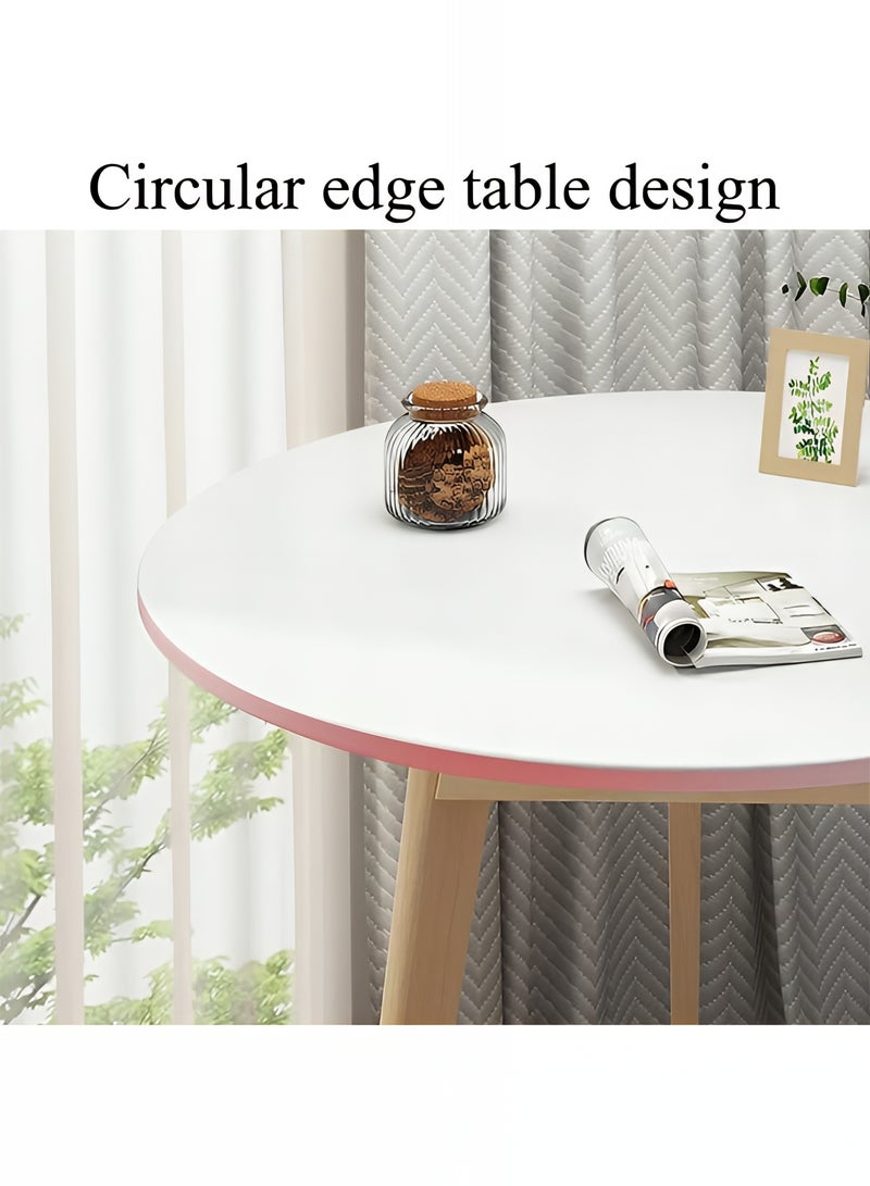 Taimi 5-Piece Dining Set, Modern Round Dining Table with 4 Elegant Chairs | Solid White Wood Table 80x80x70cm with 4 Grey Mid Century Soft Padded Seats - Modern Side Chairs with Wooden Legs - Image 4