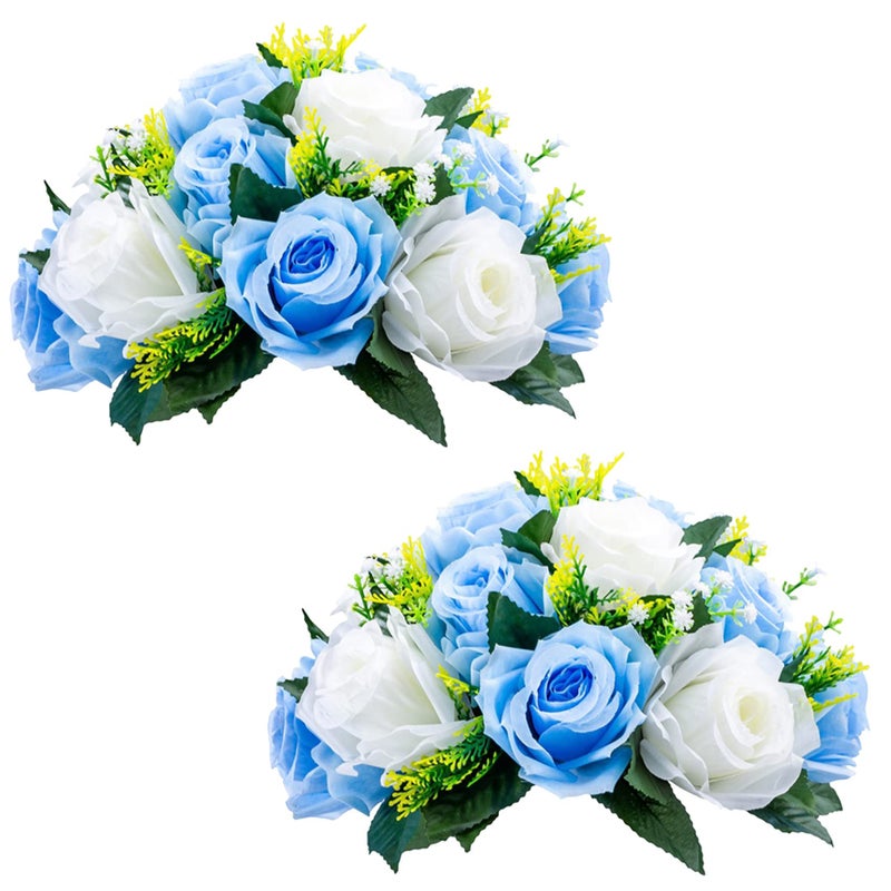 NUPTIO Flower Centerpieces for Wedding Tables Blue White Artificial Flower Ball Arrangement for Weddings Party 2 Pcs Fake Floral Rose for Birthday Bridal Shower Decorations - Image 2