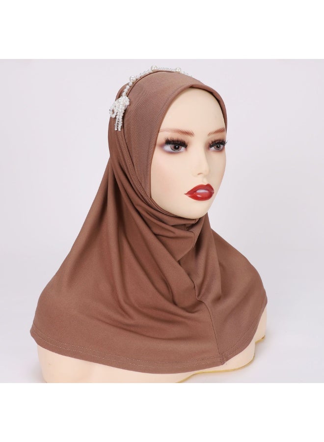 KUYING Solid Crystal Pearl Flower Lazy Man Headscarf 