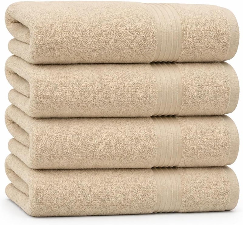 مجموعة مناشف الحمام (4 قطع، 70 × 140 سم) - 600 GSM قطن ممشط 100% سريع الجفاف عالي الامتصاص مناشف حمام سميكة - جودة فندقية ناعمة للحمام والسبا (بيج فاتح، مجموعة مناشف حمام 4 قطع)
