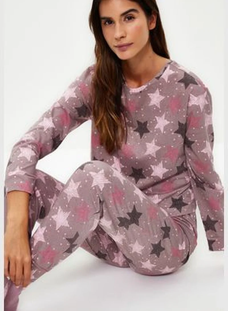 trendyol Multi Color 100% Cotton Tshirt-Jogger Knitted Pajamas Set