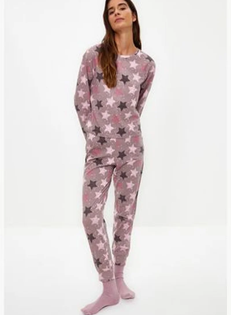 trendyol Multi Color 100% Cotton Tshirt-Jogger Knitted Pajamas Set