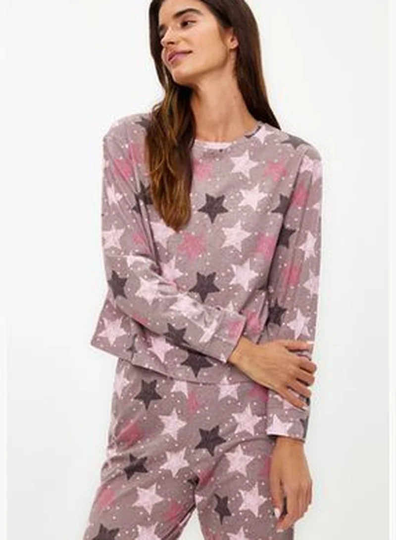 trendyol Multi Color 100% Cotton Tshirt-Jogger Knitted Pajamas Set