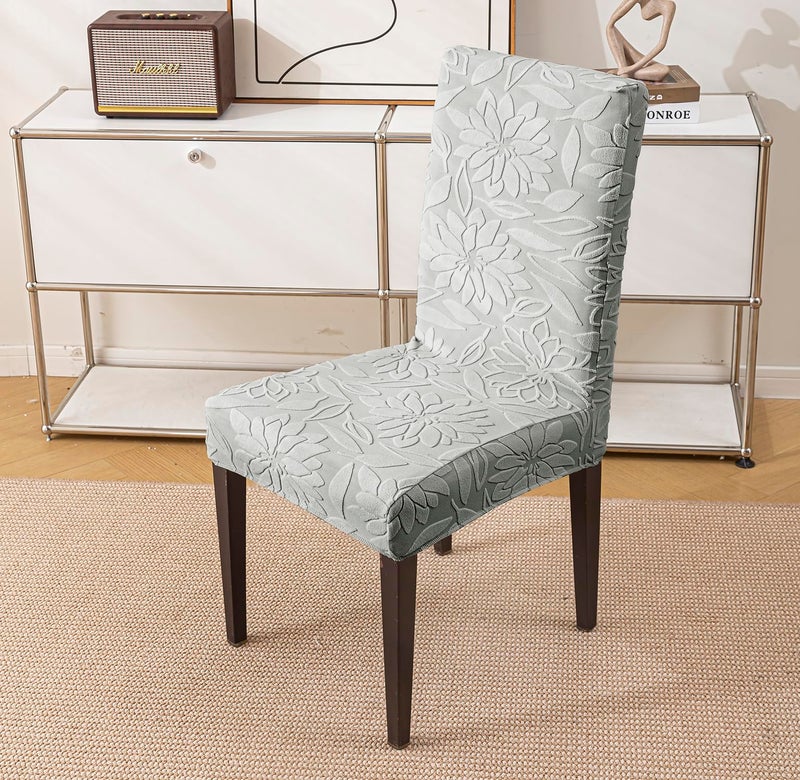 House of Quirk Stretchy Universal Camellia Jacquard Waterproof Chair Cover Removable & Washable Short Dining Chair Cover Protector Seat Slipcover (Dark Grey,Pack of 1) - Image 2