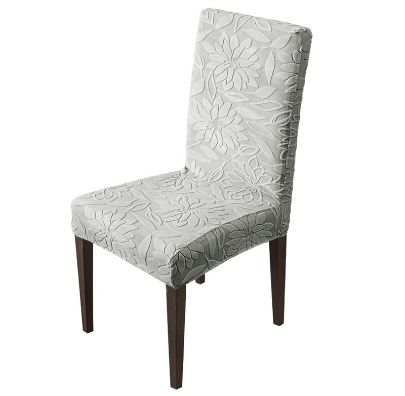 House of Quirk Stretchy Universal Camellia Jacquard Waterproof Chair Cover Removable & Washable Short Dining Chair Cover Protector Seat Slipcover (Dark Grey,Pack of 1) - Image 1