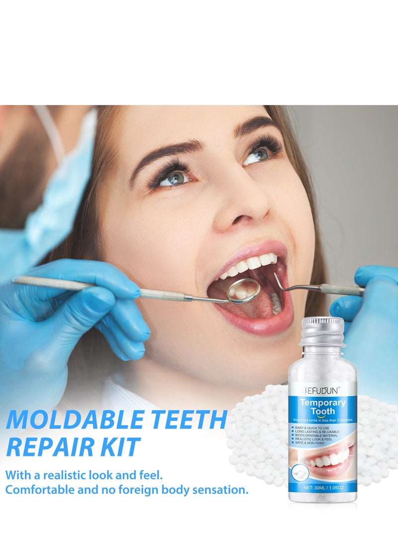 سيفودون طقم أسنان مؤقت بديل، حشوة أسنان مع حبيبات ترميم مؤقتة لاستبدال الأسنان المفقودة، مجموعة ترميم الأسنان للأسنان المفقودة والمكسورة، مع 4 قطع من أدوات ترميم الأسنان (30 مل) - Image 2
