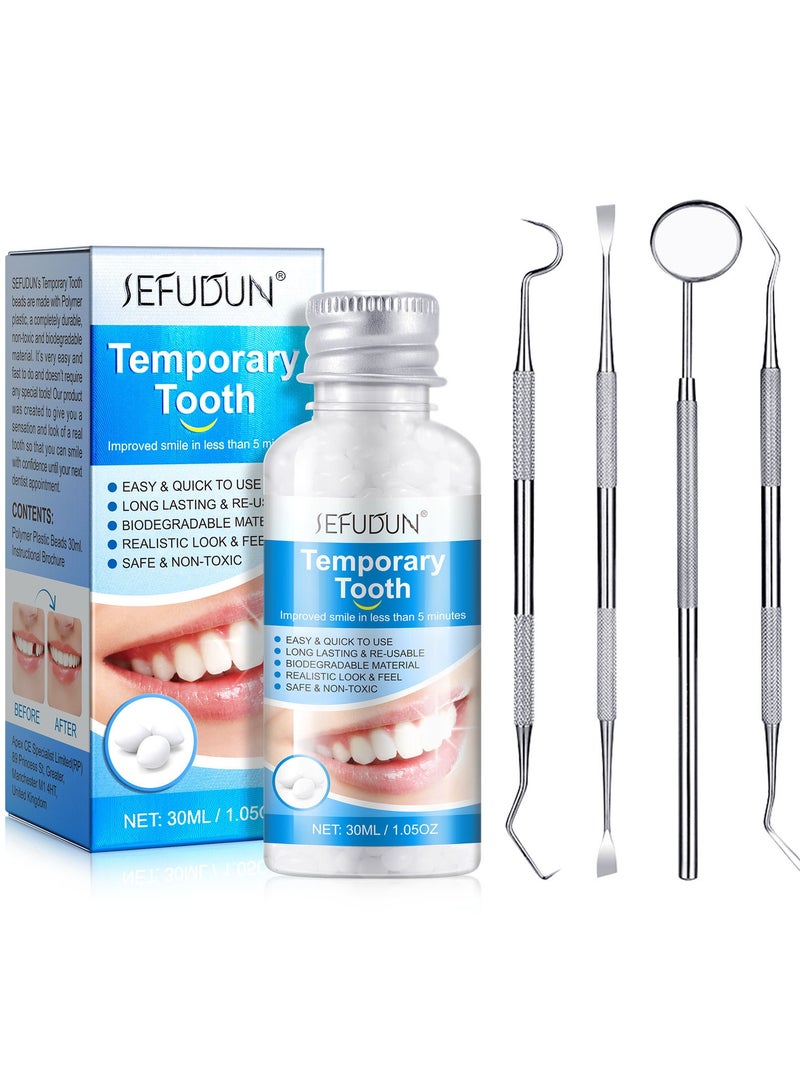 سيفودون طقم أسنان مؤقت بديل، حشوة أسنان مع حبيبات ترميم مؤقتة لاستبدال الأسنان المفقودة، مجموعة ترميم الأسنان للأسنان المفقودة والمكسورة، مع 4 قطع من أدوات ترميم الأسنان (30 مل) - Image 1