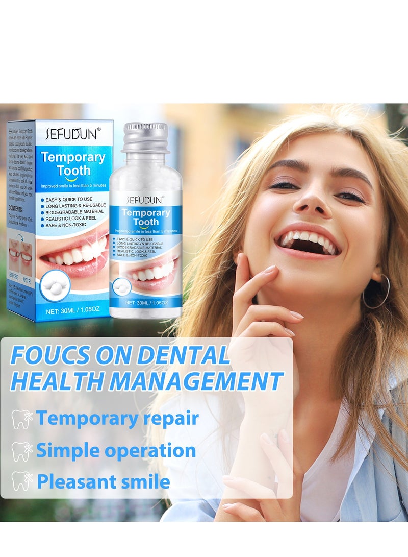 سيفودون طقم أسنان مؤقت بديل، حشوة أسنان مع حبيبات ترميم مؤقتة لاستبدال الأسنان المفقودة، مجموعة ترميم الأسنان للأسنان المفقودة والمكسورة، مع 4 قطع من أدوات ترميم الأسنان (30 مل) - Image 3