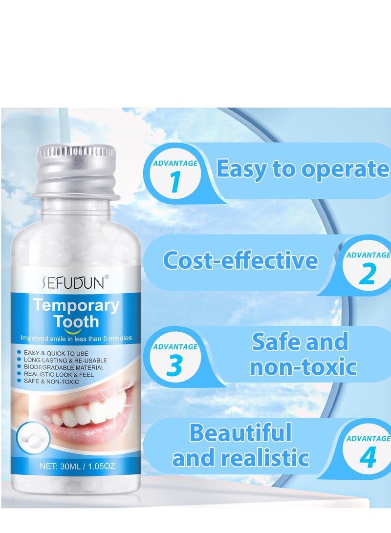 سيفودون طقم أسنان مؤقت بديل، حشوة أسنان مع حبيبات ترميم مؤقتة لاستبدال الأسنان المفقودة، مجموعة ترميم الأسنان للأسنان المفقودة والمكسورة، مع 4 قطع من أدوات ترميم الأسنان (30 مل) - Image 4