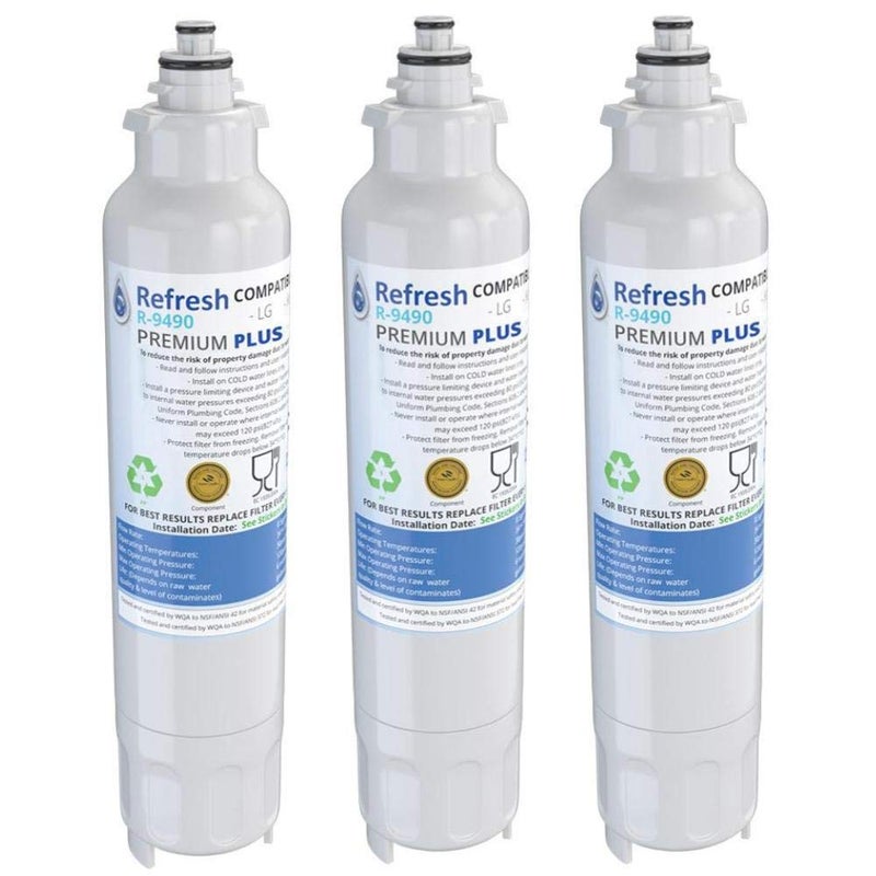 Refresh NSF53 Premium Replacement Refrigerator Water Filter Compatible with LG LT800P ADQ73613401 and Kenmore Elite 469490 9490 469490 ADQ73613402  Model R9490Plus  R9490PlusS 3 Pack