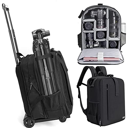 Cwatcun Camera Backpack Trolley Case Bag with Tripod Holder Anti-Theft Waterproof Camera Bag fits 15.6' Laptop for Canon Nikon Sony DSLR SLR Camera for Women Men Photographer - Image 1
