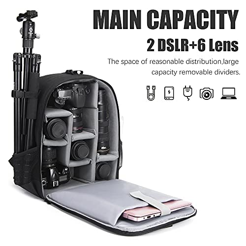 Cwatcun Camera Backpack Trolley Case Bag with Tripod Holder Anti-Theft Waterproof Camera Bag fits 15.6' Laptop for Canon Nikon Sony DSLR SLR Camera for Women Men Photographer - Image 2