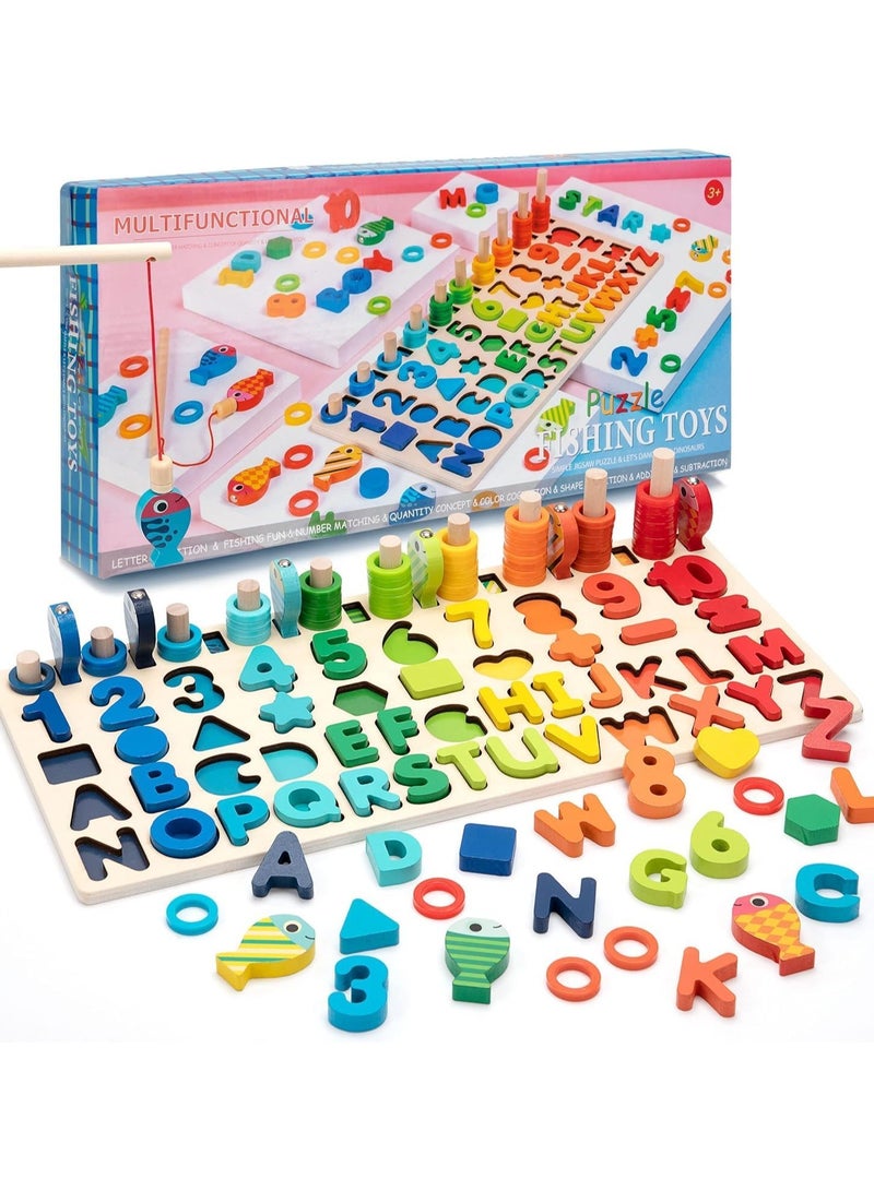 Montessori Toys Wooden Number Alphabet Puzzles Shapes Counting and Sorting Toy, Fishing Game Math Educational Toy Kids Board Game for 3 4 5 Years Old Boys Girls – Best Buy (Model 1)  - Image 1