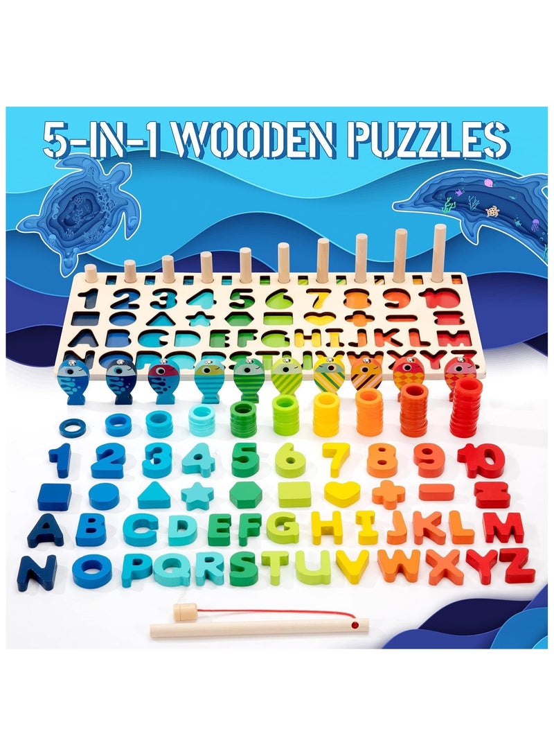 Montessori Toys Wooden Number Alphabet Puzzles Shapes Counting and Sorting Toy, Fishing Game Math Educational Toy Kids Board Game for 3 4 5 Years Old Boys Girls – Best Buy (Model 1)  - Image 4