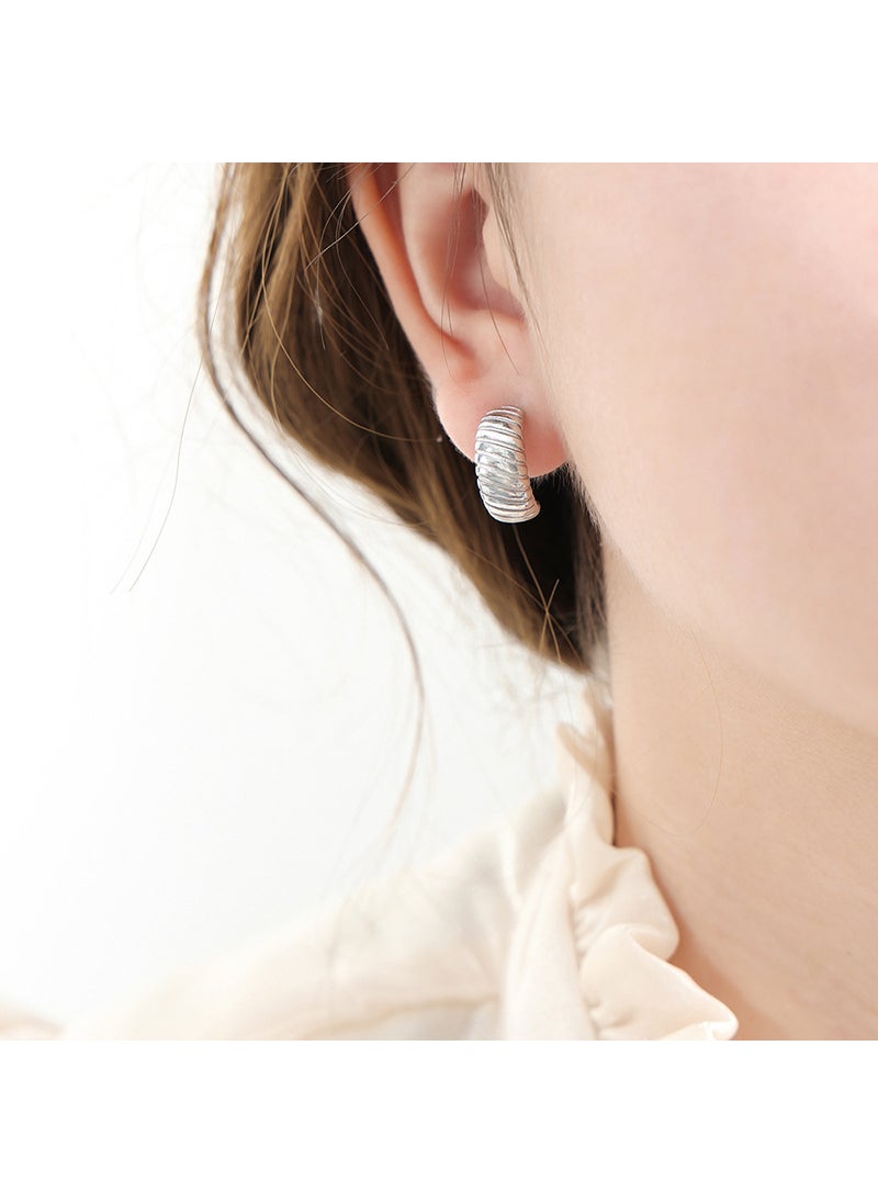 Generic - Geometric C- shaped Breadstick Texture Womens Titanium Steel Earrings Unique Non-fading Hoop Earrings Female Jewelry F939-steel color earrings - Image 1