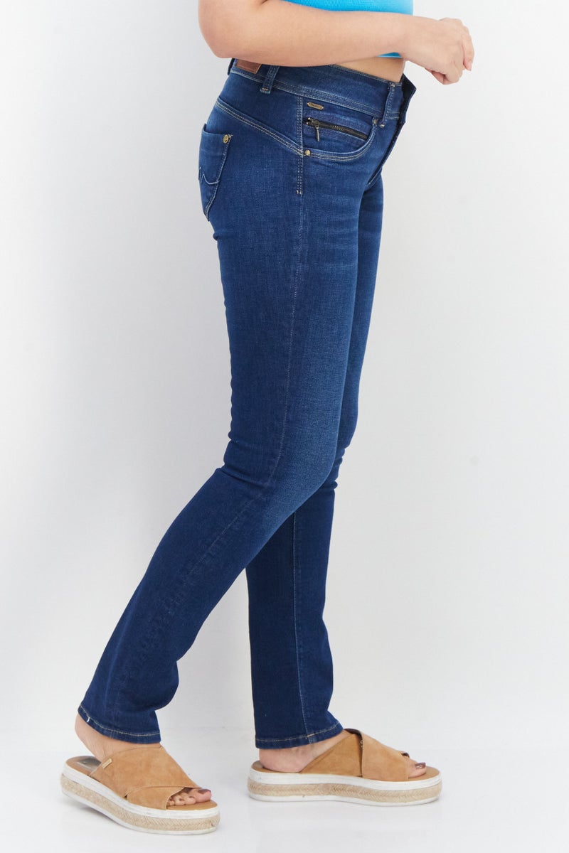 Pepe Jeans Women Slim Fit Washed Denim Jeans, Blue - Image 3