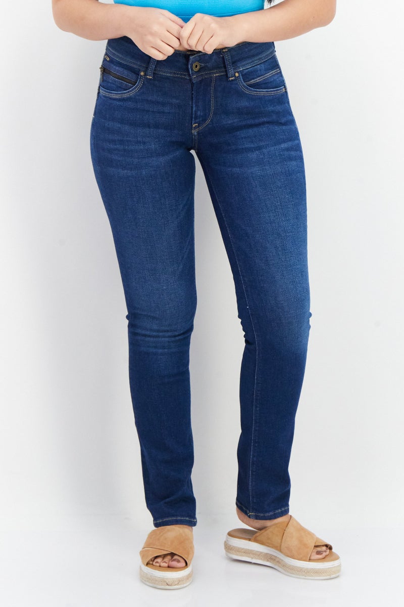 Pepe Jeans Women Slim Fit Washed Denim Jeans, Blue - Image 1