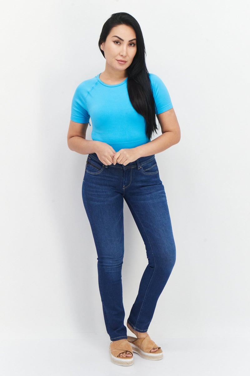 Pepe Jeans Women Slim Fit Washed Denim Jeans, Blue - Image 2