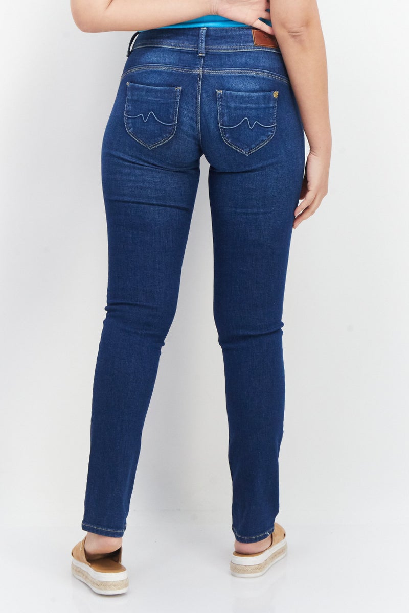 Pepe Jeans Women Slim Fit Washed Denim Jeans, Blue - Image 4