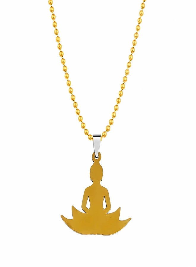 M Men Style Religious Lord Gautam Buddha In Lotus Meditation jewelry Gold Stainless Steel Pendant Necklace Chain For Men And Women Spn2023139