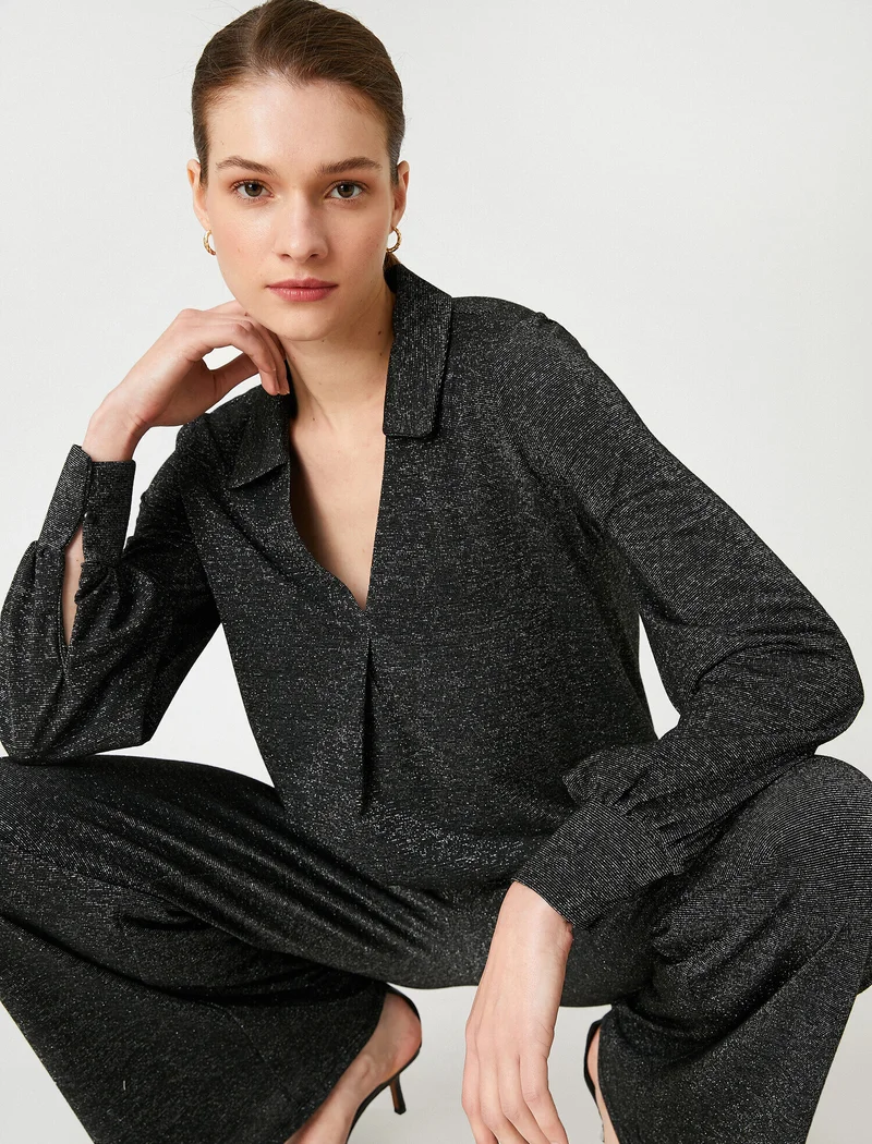 KOTON V Neck Long Sleeve Blouse
