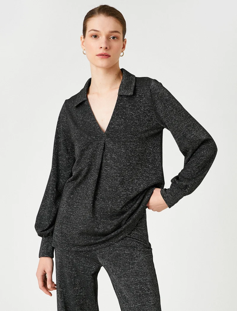 KOTON V Neck Long Sleeve Blouse