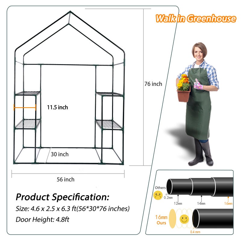 KOKSRY Mini Greenhouse,Greenhouses for Outdoors,Portable Walk in Green House for Garden Plants that Need Frost Protection and Away from Pests, Animals(56"x30"x76")-Green - Image 5