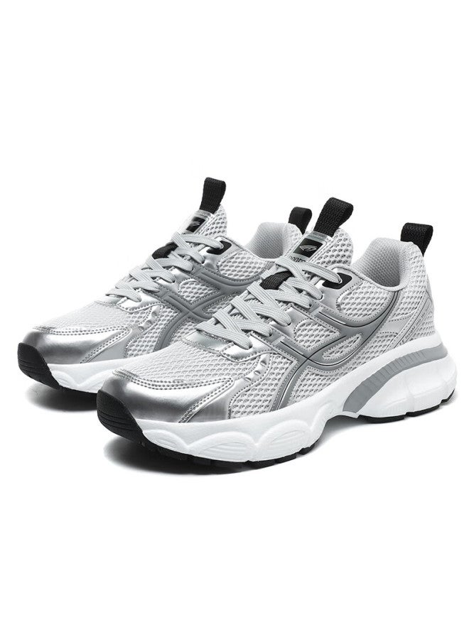 BANGTE Bont Men's Dad Shoes Thick Sole Height Increasing Non-slip Wear-resistant Casual Sports Running Shoes White Gray Size 44 - Image 4