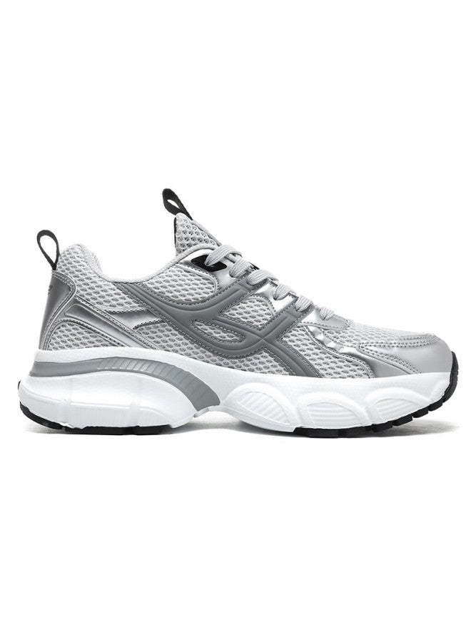 BANGTE Bont Men's Dad Shoes Thick Sole Height Increasing Non-slip Wear-resistant Casual Sports Running Shoes White Gray Size 44 - Image 3
