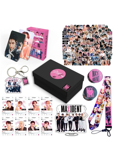 Stray Kids New Album MAXIDENT Gift Box With Lomo Cards, Acrylic Stand, Hand Account Tape, Keychain, Lanyard, Stickers, Photo Card