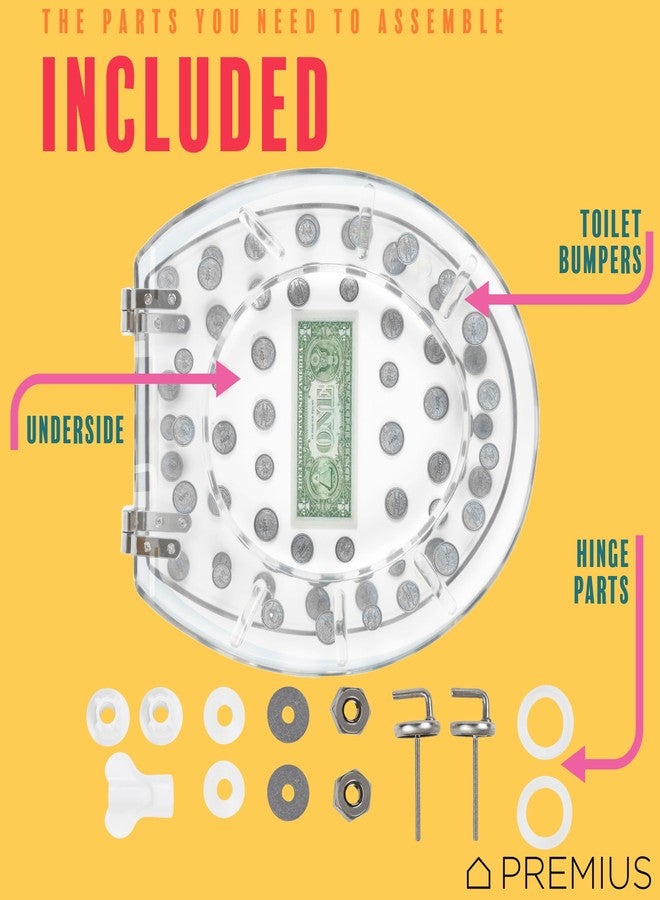 PREMIUS Polyresin Real Dollar Bill & Plastic Coins Money Toilet Seat By PREMIUS, Standard Round, 17 Inches, Clear, Money Bathroom Decor, Comfortable Bumpers & Easy Cleaning, Stainless Steel Hinges - Image 5