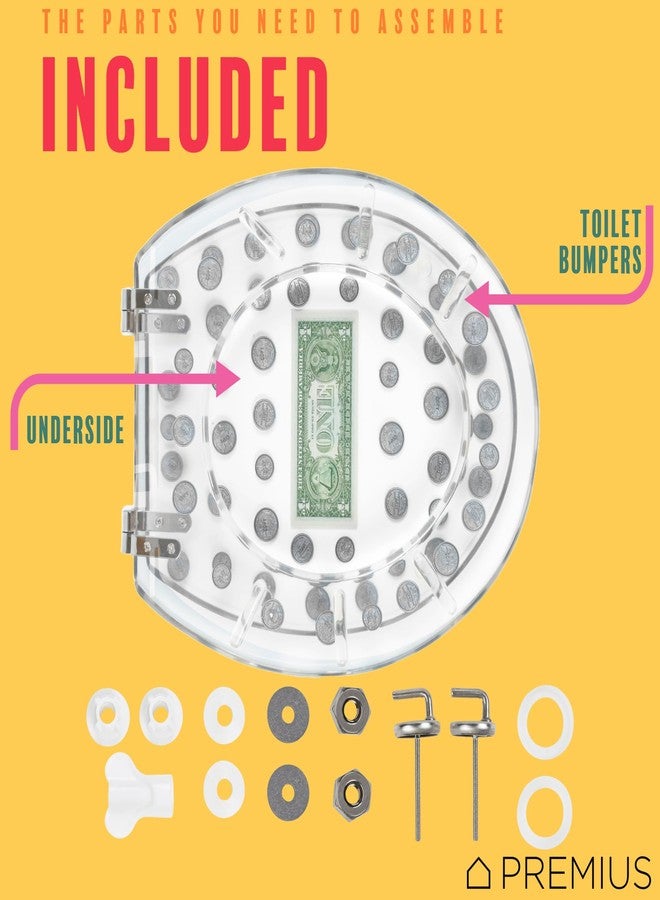 PREMIUS Polyresin Real Dollar Bill & Plastic Coins Money Toilet Seat By PREMIUS, Standard Round, 17 Inches, Clear, Money Bathroom Decor, Comfortable Bumpers & Easy Cleaning, Stainless Steel Hinges - Image 4